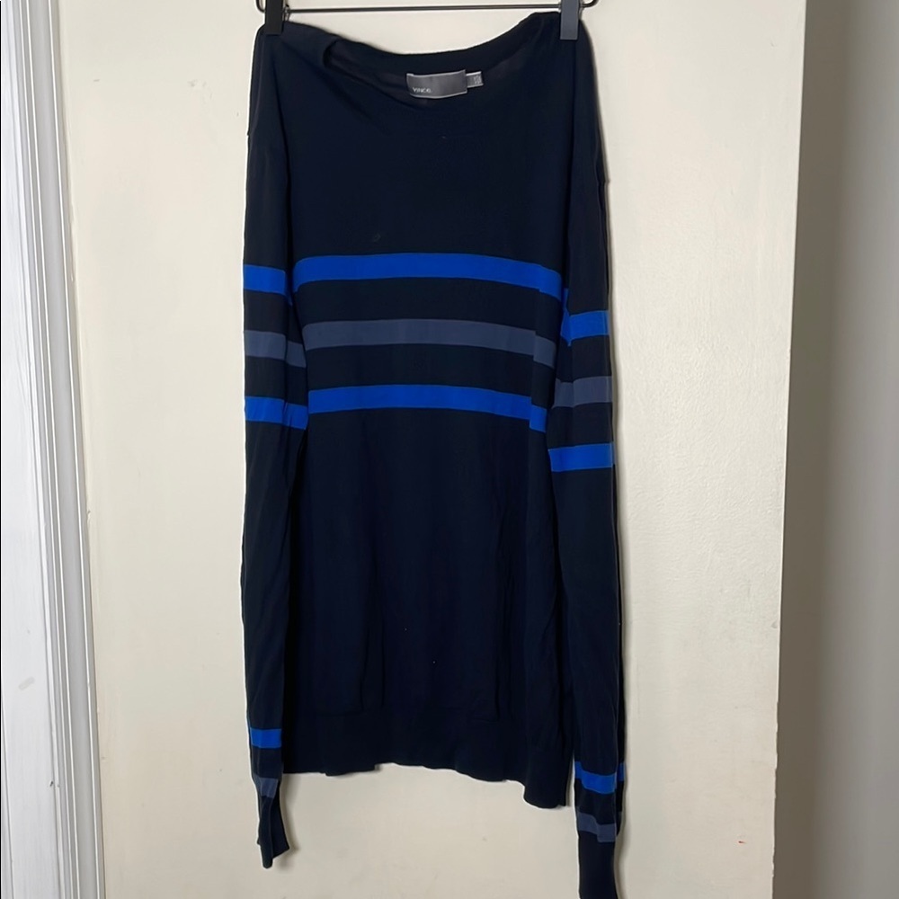 VINCE Mens Sweater Size XL Pullover Crew Navy w/ Stripes - Picture 2 of 7